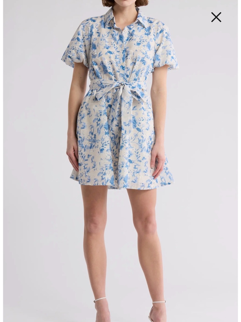 Floral Embroidered Eyelet Puff Sleeve Shirtdress